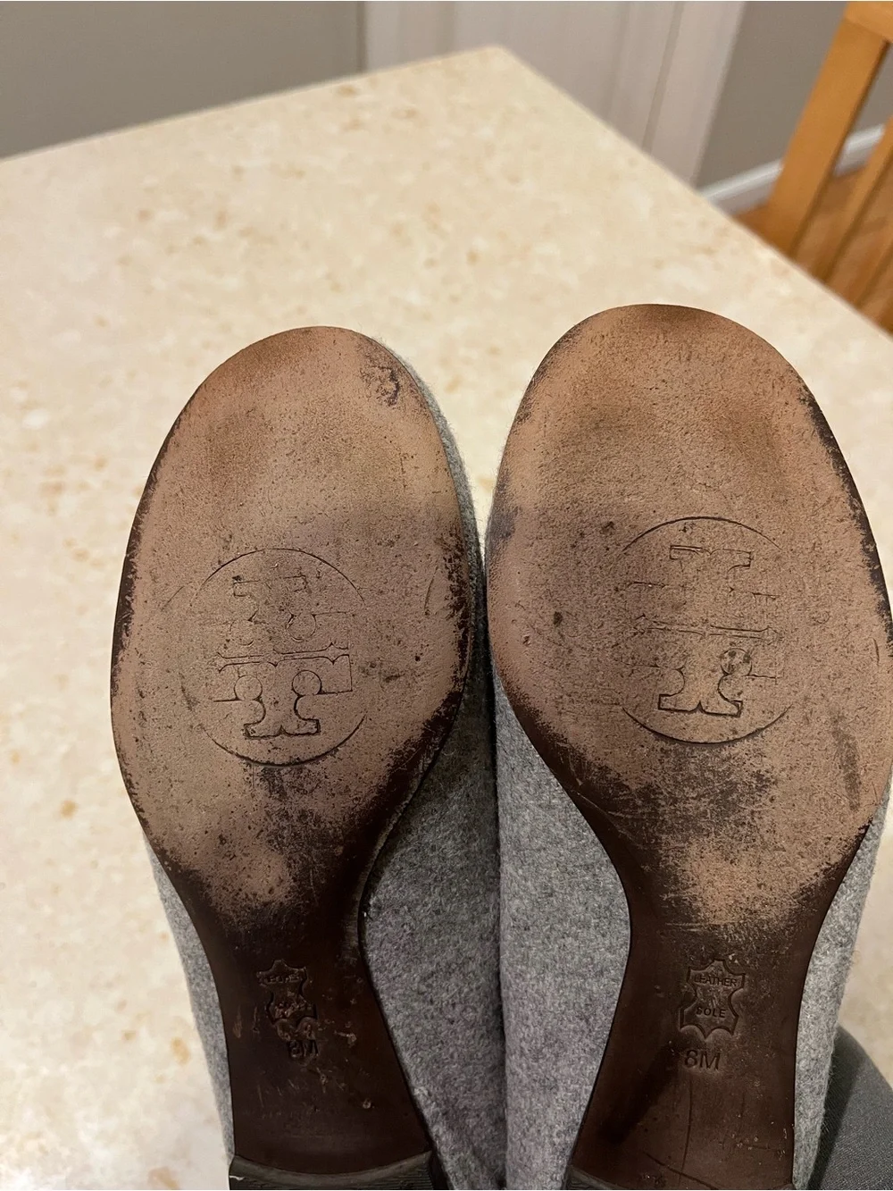 Tory Burch Light Gray Logo Ballet Flats